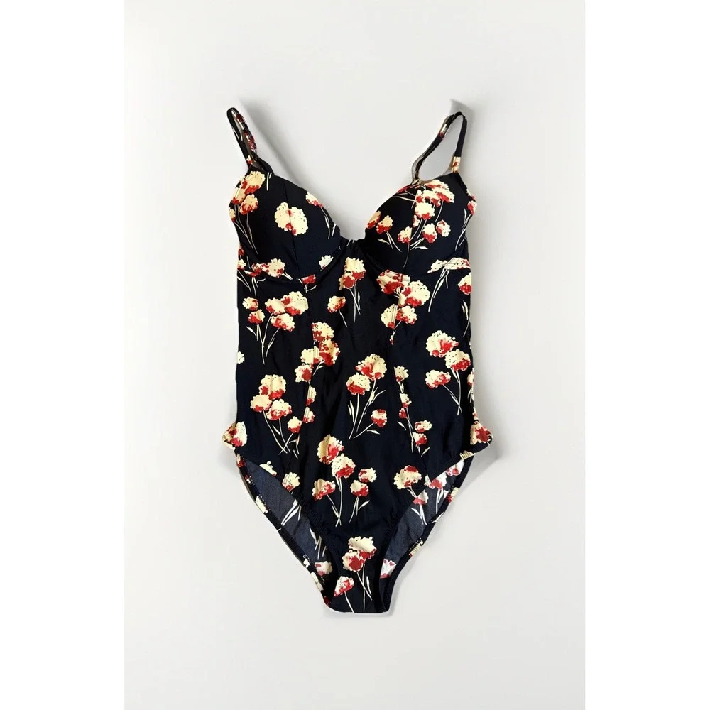 TORY BURCH Tea Rose Heirloom Stripe Floral Print‎ One Piece Swimsuit